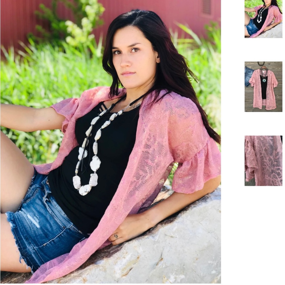 Pink lace kimono